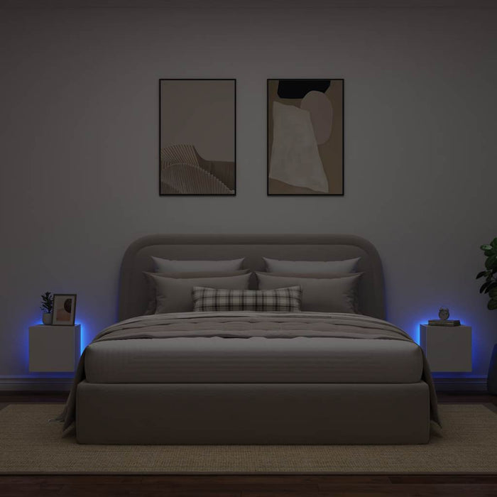 Comode TV de perete cu lumini LED, 2 buc., alb, 30,5x35x30 cm - WALTI WALTI