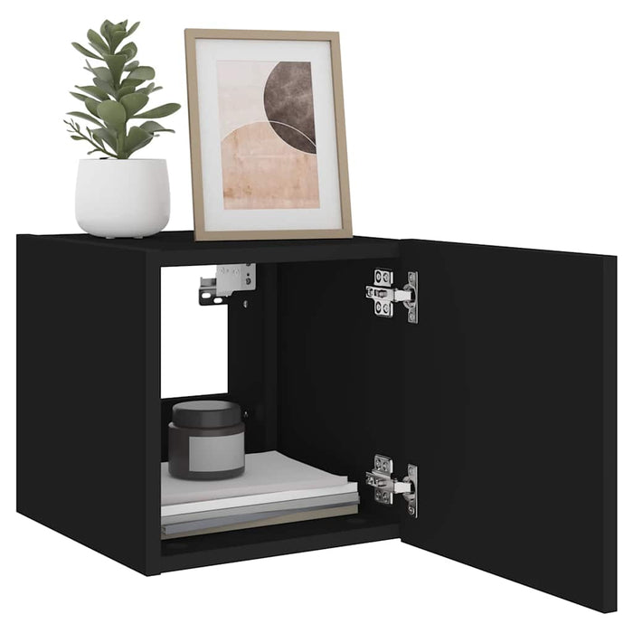 Comode TV de perete cu lumini LED, 2 buc., negru, 30,5x35x30 cm - WALTI WALTI