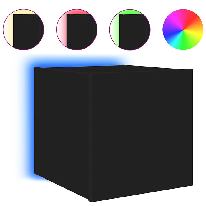 Comode TV de perete cu lumini LED, 2 buc., negru, 30,5x35x30 cm - WALTI WALTI