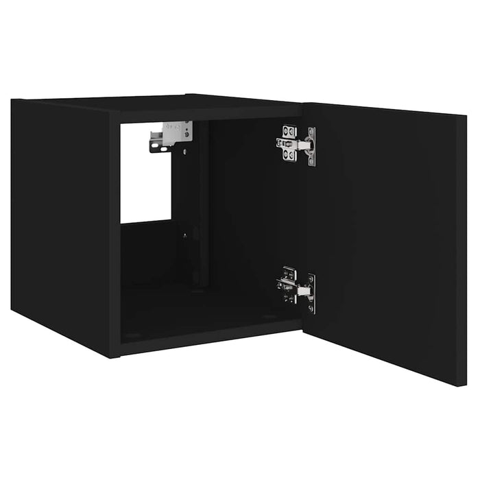 Comode TV de perete cu lumini LED, 2 buc., negru, 30,5x35x30 cm - WALTI WALTI