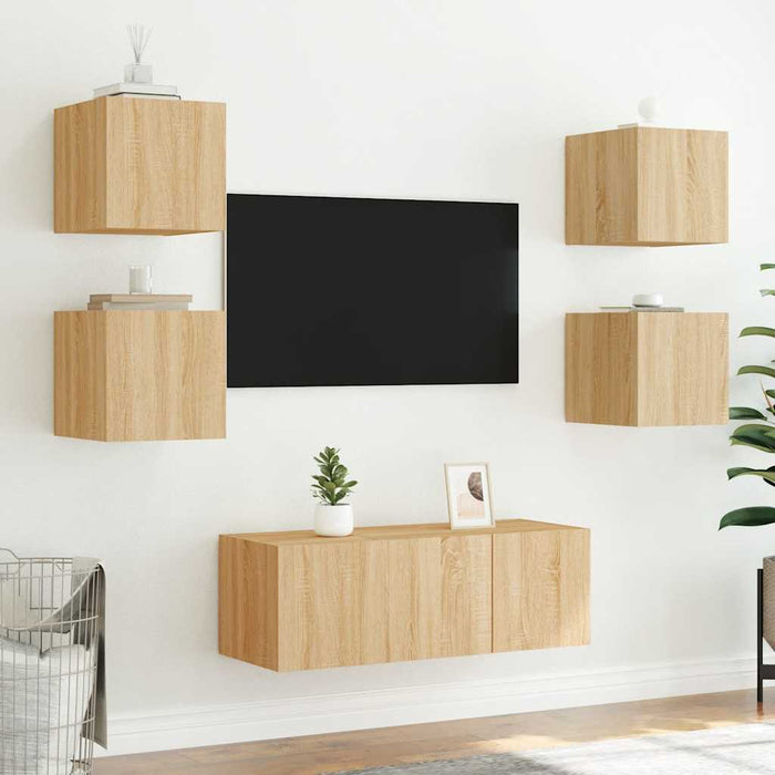 Comodă TV de perete cu lumini LED, stejar sonoma, 30,5x35x30 cm - WALTI WALTI