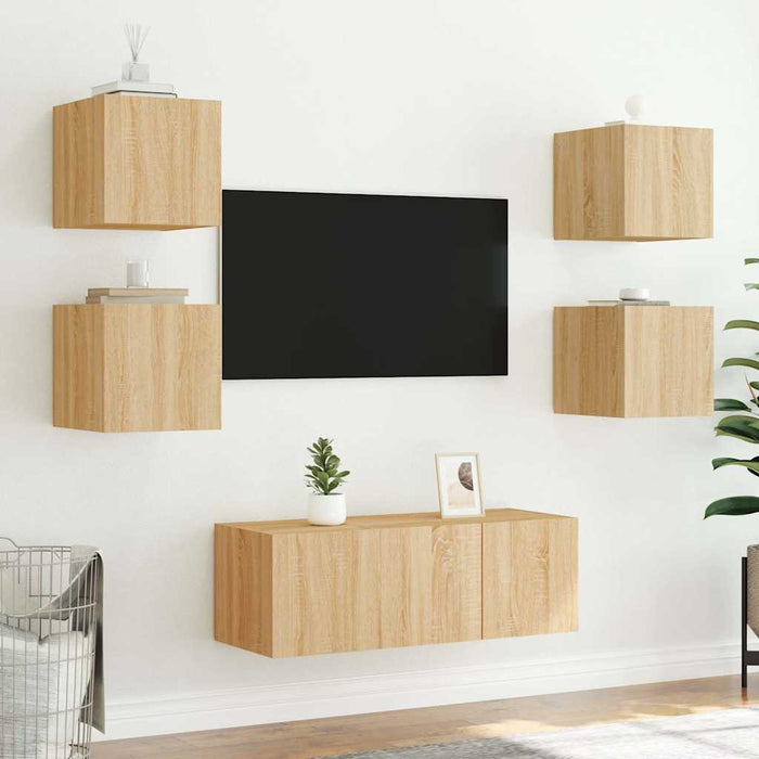 Comodă TV de perete cu LED, 2 buc. stejar sonoma, 30,5x35x30 cm - WALTI WALTI
