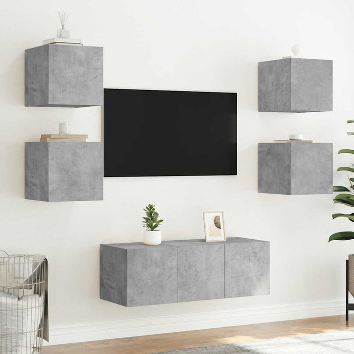 Comodă TV de perete cu lumini LED, gri beton, 30,5x35x30 cm - WALTI WALTI