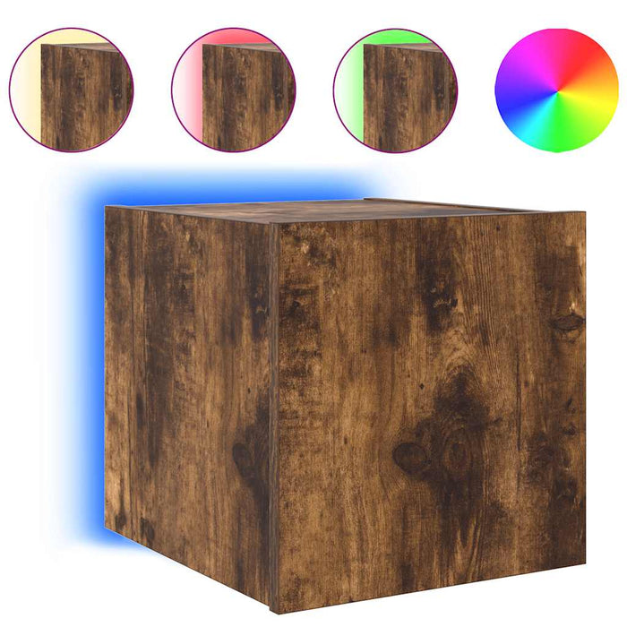 Comodă TV de perete cu lumini LED, stejar fumuriu, 30,5x35x30cm - WALTI WALTI