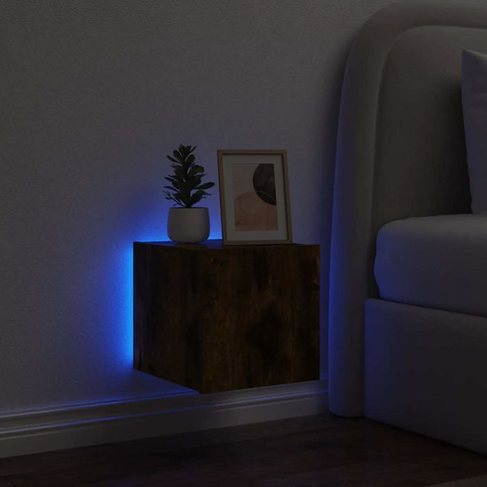 Comodă TV de perete cu lumini LED, stejar fumuriu, 30,5x35x30cm - WALTI WALTI