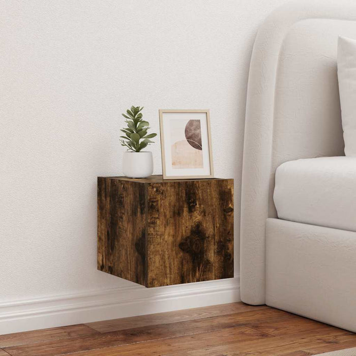 Comodă TV de perete cu lumini LED, stejar fumuriu, 30,5x35x30cm - WALTI WALTI