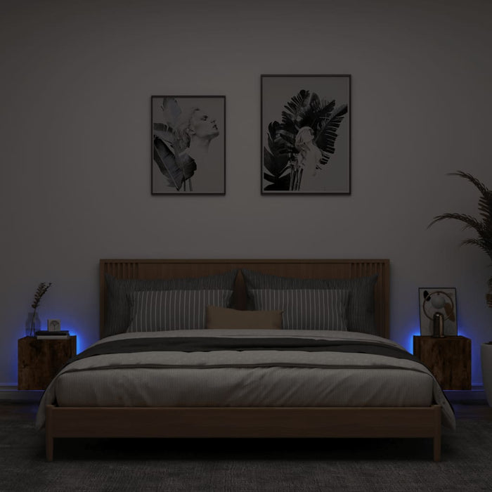 Comodă TV de perete cu LED, 2 buc. stejar fumuriu, 30,5x35x30cm WALTI