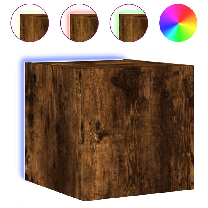 Comodă TV de perete cu LED, 2 buc. stejar fumuriu, 30,5x35x30cm WALTI