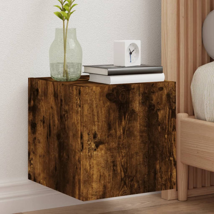 Comodă TV de perete cu LED, 2 buc. stejar fumuriu, 30,5x35x30cm WALTI