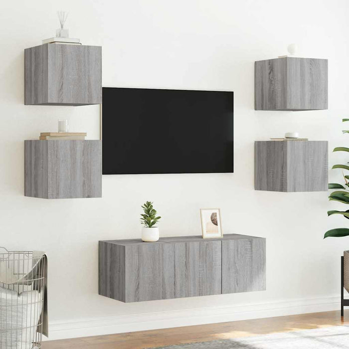 Comodă TV de perete cu lumini LED, gri sonoma, 30,5x35x30 cm - WALTI WALTI