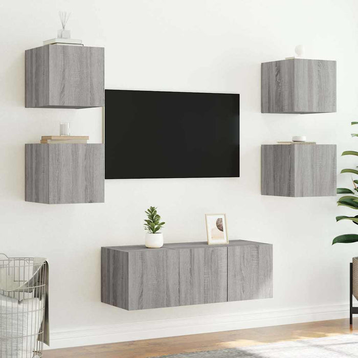 Comode TV cu lumini LED, 2 buc., gri sonoma, 30,5x35x30 cm - WALTI WALTI