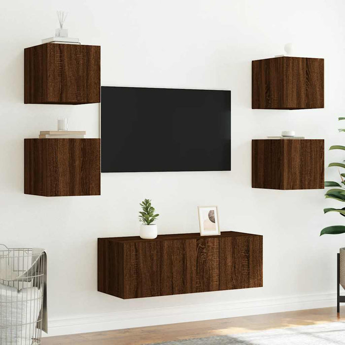 Comodă TV de perete cu LED, 2 buc. stejar maro, 30,5x35x30 cm - WALTI WALTI
