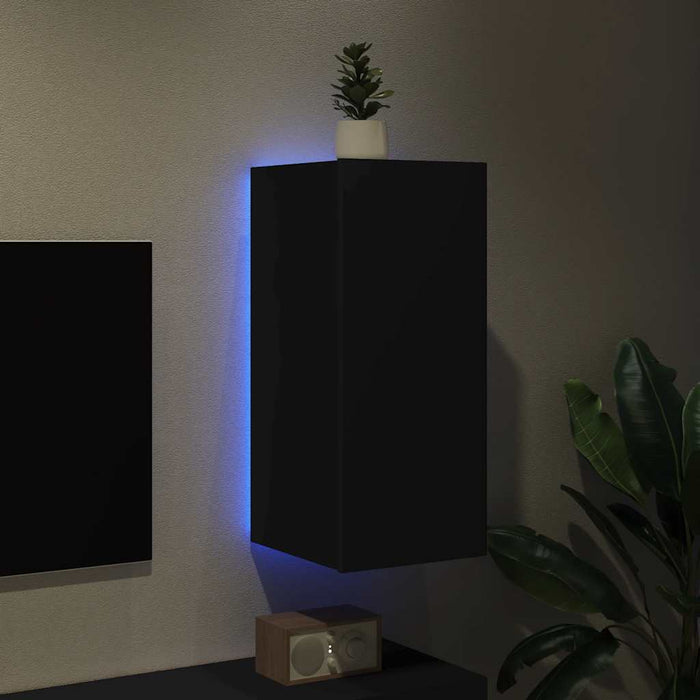 Comodă TV de perete cu lumini LED, negru, 30,5x35x70 cm - WALTI WALTI