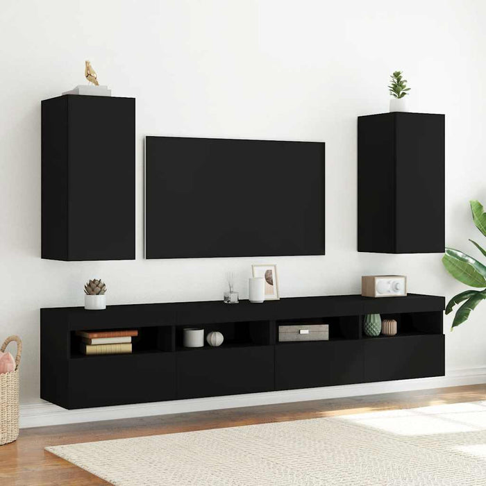 Comodă TV de perete cu lumini LED, negru, 30,5x35x70 cm - WALTI WALTI