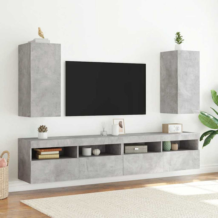 Comodă TV de perete cu lumini LED, gri beton, 30,5x35x70 cm - WALTI WALTI