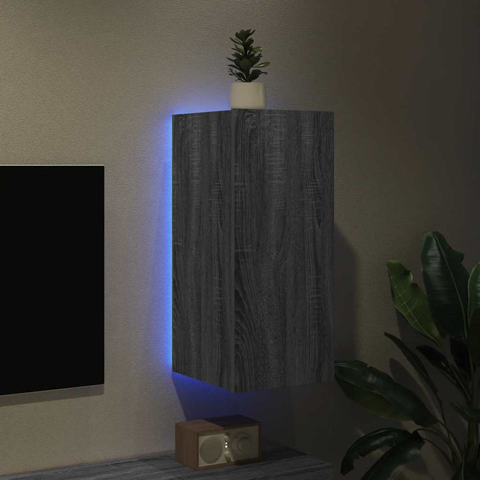 Comodă TV de perete cu lumini LED, gri sonoma, 30,5x35x70 cm - WALTI WALTI