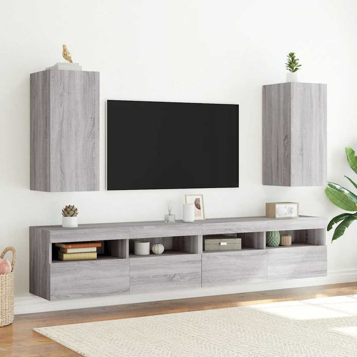 Comodă TV de perete cu lumini LED, gri sonoma, 30,5x35x70 cm - WALTI WALTI