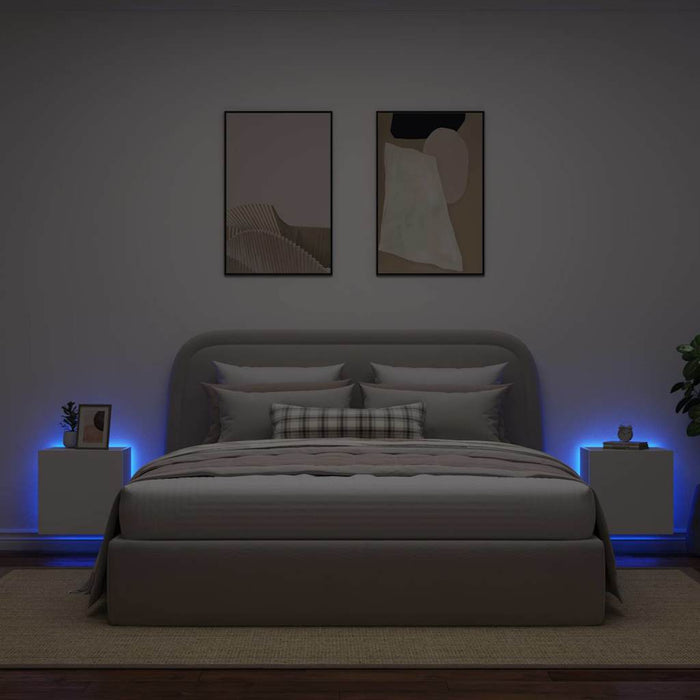 Comode TV de perete cu lumini LED, 2 buc., alb, 40,5x35x40 cm - WALTI WALTI