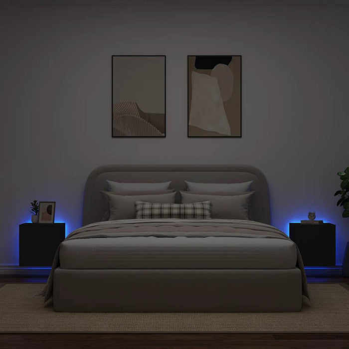 Comode TV de perete cu lumini LED, 2 buc., negru, 40,5x35x40 cm - WALTI WALTI