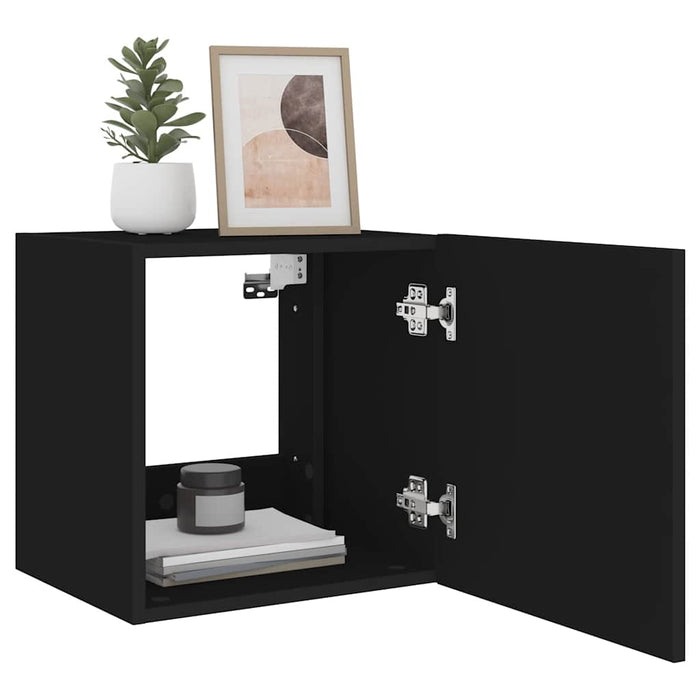 Comode TV de perete cu lumini LED, 2 buc., negru, 40,5x35x40 cm - WALTI WALTI