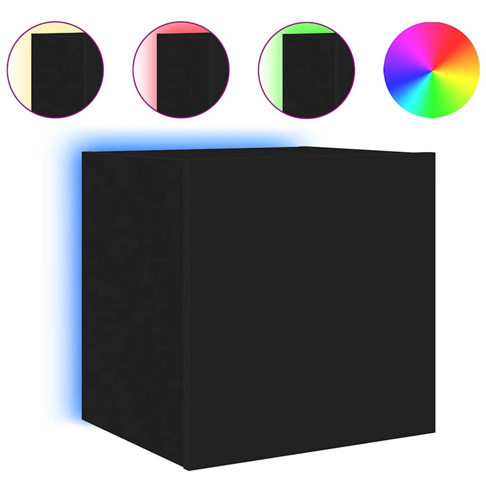 Comode TV de perete cu lumini LED, 2 buc., negru, 40,5x35x40 cm - WALTI WALTI