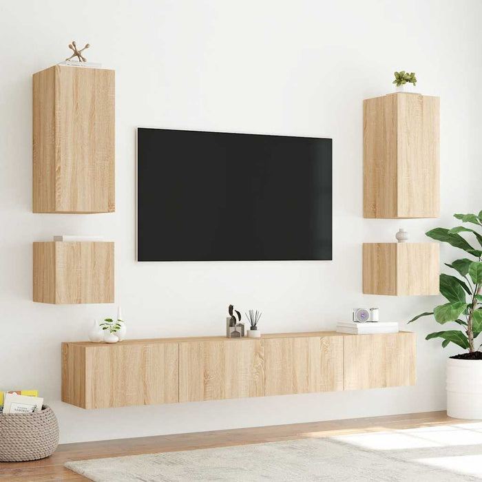 Comodă TV de perete cu LED, 2 buc. stejar sonoma, 40,5x35x40 cm - WALTI WALTI