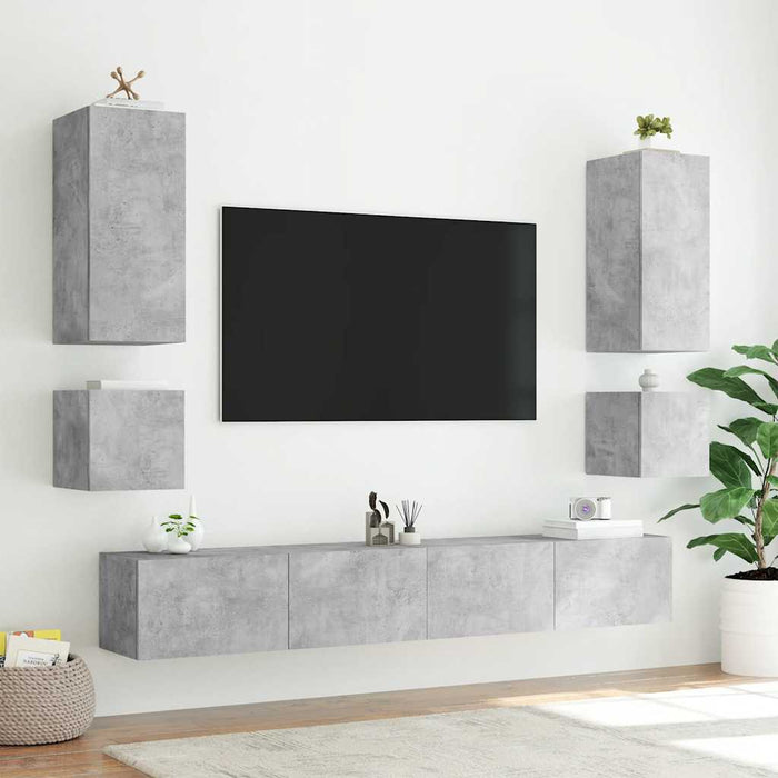 Comodă TV de perete cu lumini LED, gri beton, 40,5x35x40 cm WALTI