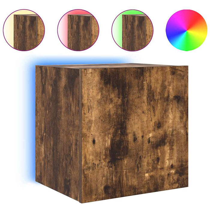 Comodă TV de perete cu lumini LED, stejar fumuriu, 40,5x35x40cm - WALTI WALTI