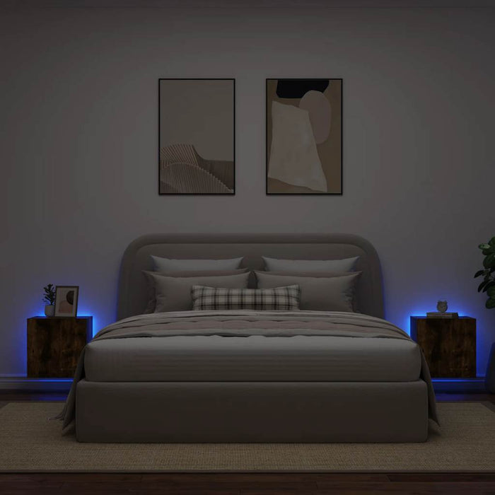 Comodă TV de perete cu LED, 2 buc. stejar fumuriu, 40,5x35x40cm - WALTI WALTI