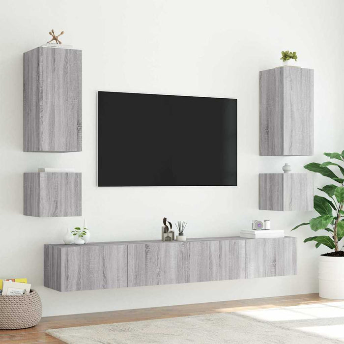 Comode TV cu lumini LED, 2 buc., gri sonoma, 40,5x35x40 cm - WALTI WALTI