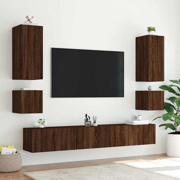 Comodă TV de perete cu LED, 2 buc. stejar maro, 40,5x35x40 cm - WALTI WALTI
