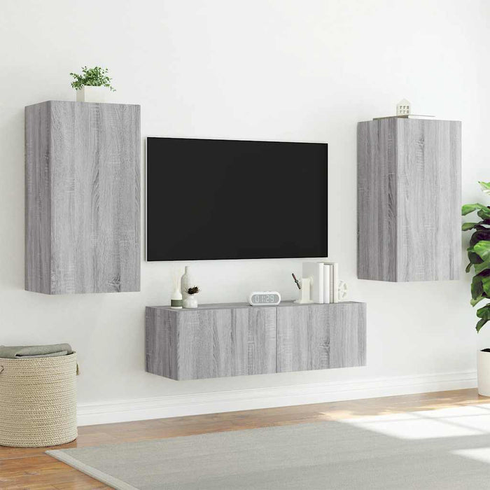 Comodă TV de perete cu lumini LED, gri sonoma, 40,5x35x80 cm WALTI