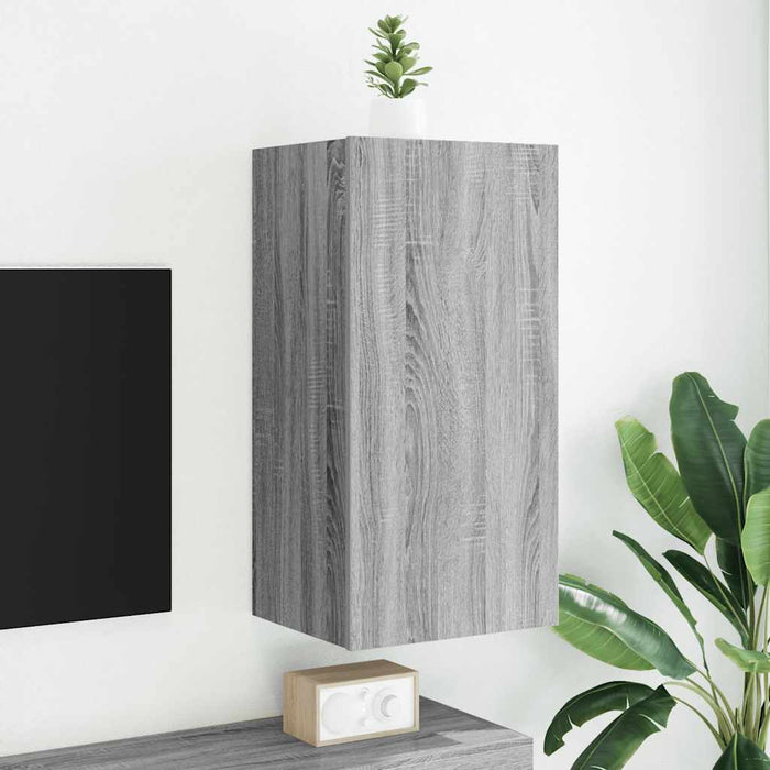 Comodă TV de perete cu lumini LED, gri sonoma, 40,5x35x80 cm WALTI