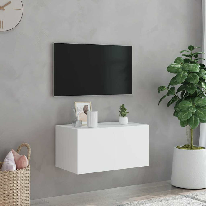 Comodă TV de perete cu lumini LED, alb, 60x35x31 cm WALTI