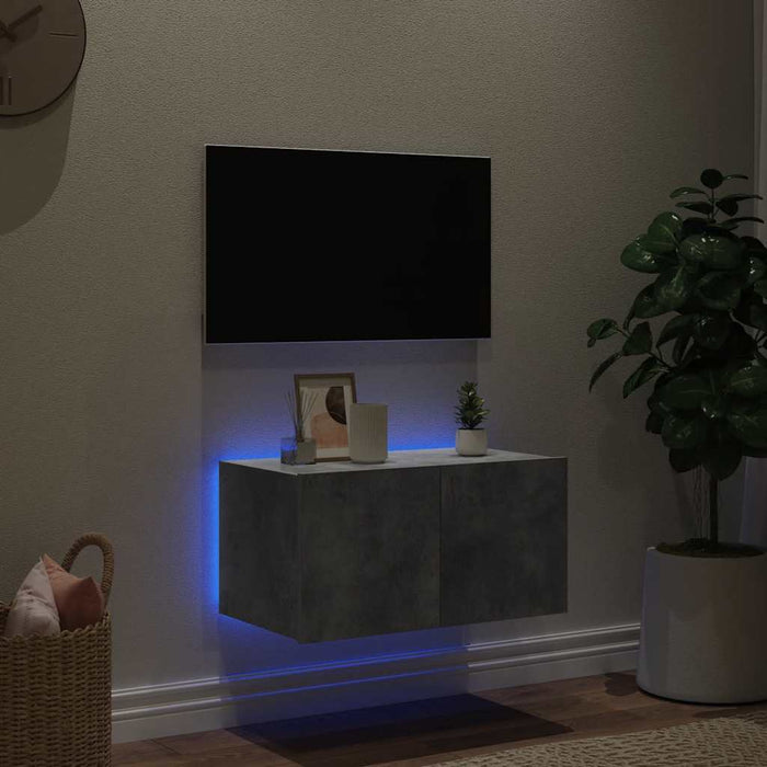 Comodă TV de perete cu lumini LED, gri beton, 60x35x31 cm - WALTI WALTI