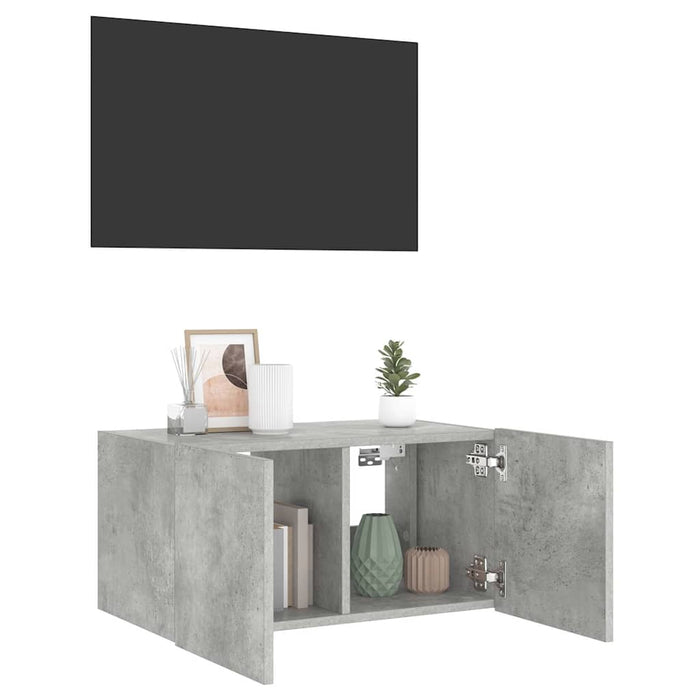 Comodă TV de perete cu lumini LED, gri beton, 60x35x31 cm - WALTI WALTI
