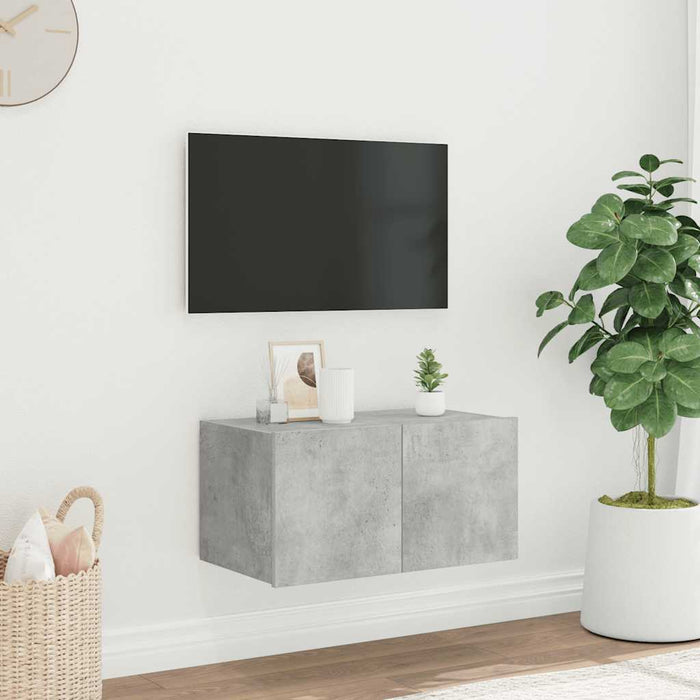 Comodă TV de perete cu lumini LED, gri beton, 60x35x31 cm - WALTI WALTI