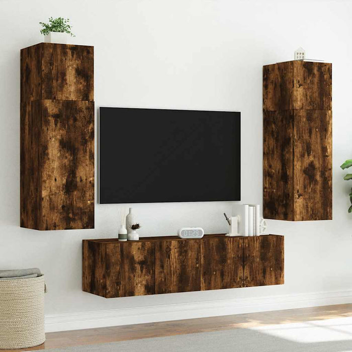 Comodă TV de perete cu lumini LED, stejar fumuriu, 60x35x31 cm - WALTI WALTI