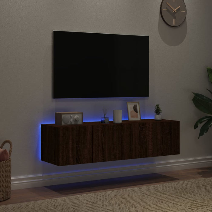 Comodă TV de perete cu LED, 2 buc. stejar maro, 60x35x31 cm WALTI