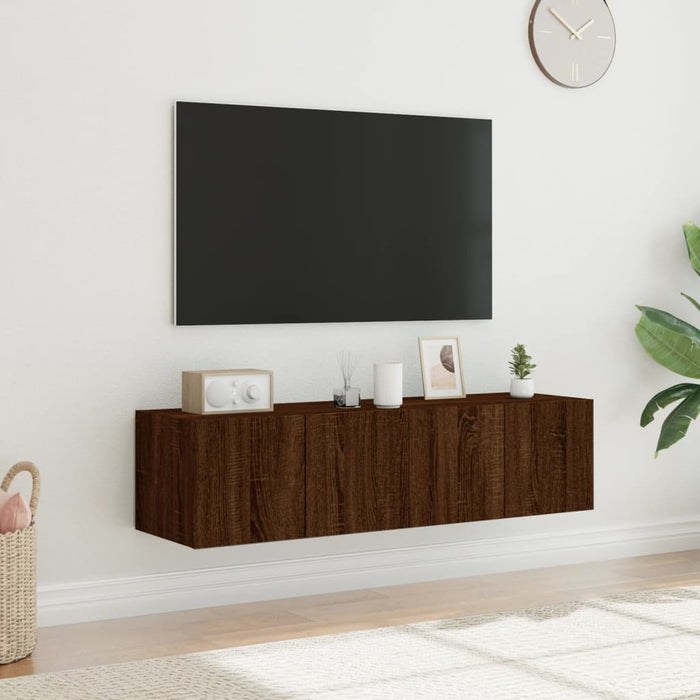 Comodă TV de perete cu LED, 2 buc. stejar maro, 60x35x31 cm WALTI