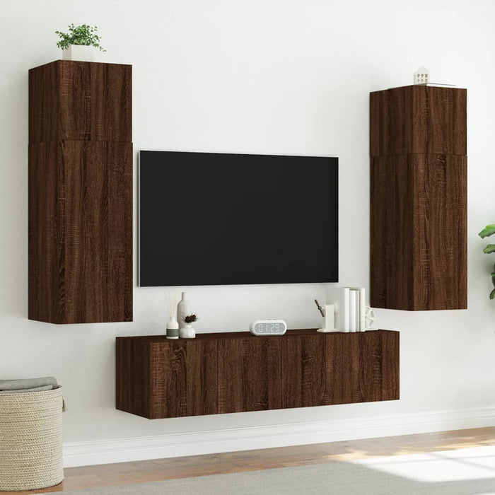 Comodă TV de perete cu LED, 2 buc. stejar maro, 60x35x31 cm WALTI
