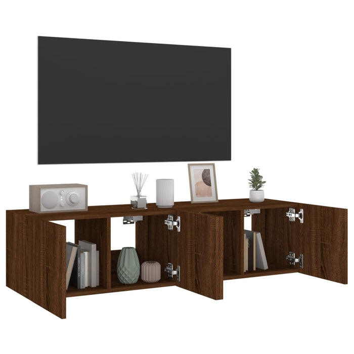 Comodă TV de perete cu LED, 2 buc. stejar maro, 60x35x31 cm WALTI