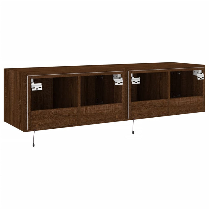 Comodă TV de perete cu LED, 2 buc. stejar maro, 60x35x31 cm WALTI