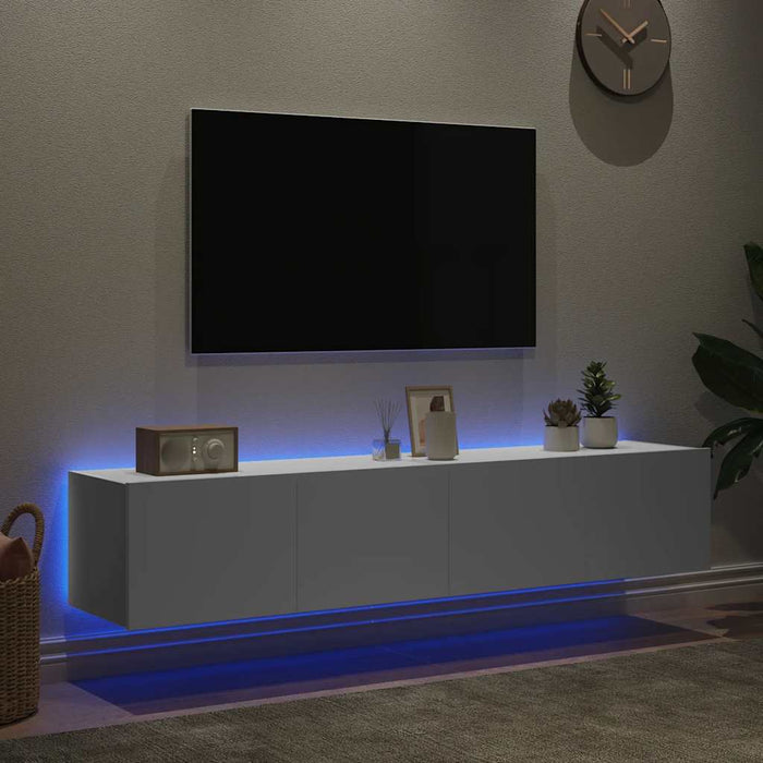 Comode TV de perete cu lumini LED, 2 buc., alb, 80x35x31 cm - WALTI WALTI
