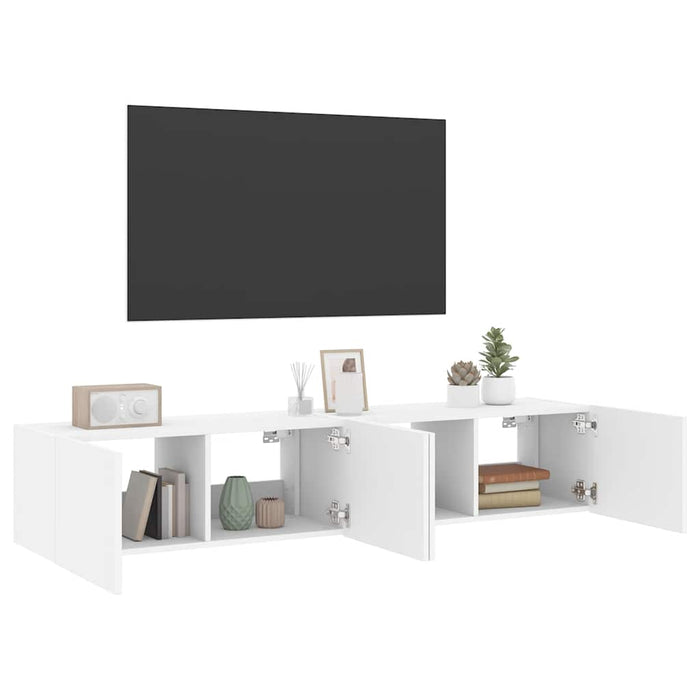 Comode TV de perete cu lumini LED, 2 buc., alb, 80x35x31 cm - WALTI WALTI