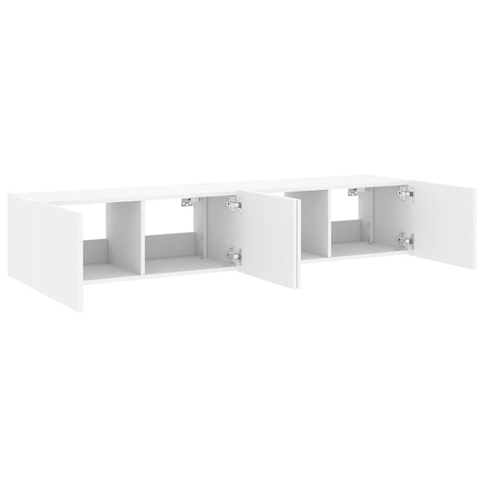 Comode TV de perete cu lumini LED, 2 buc., alb, 80x35x31 cm - WALTI WALTI