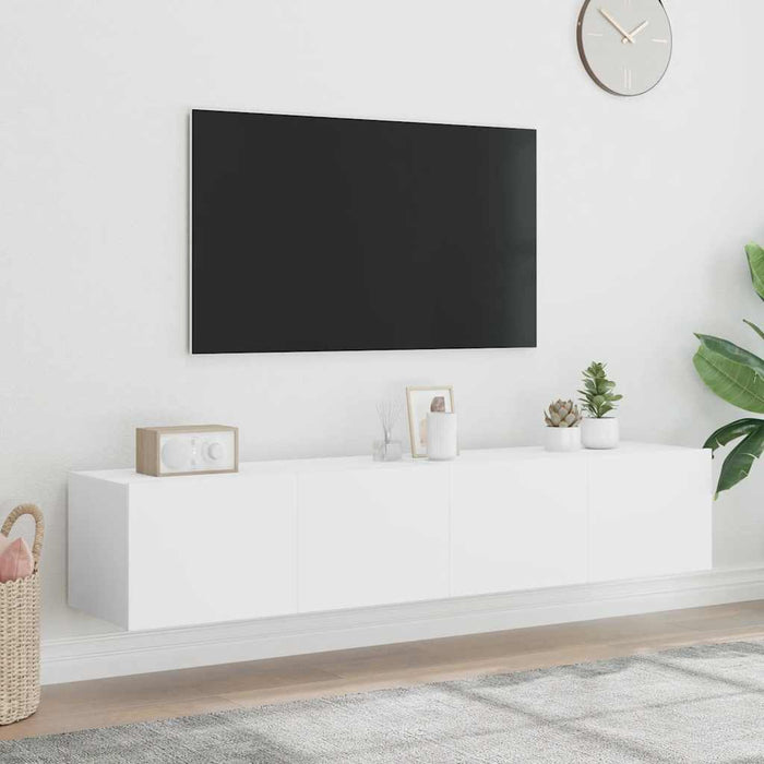 Comode TV de perete cu lumini LED, 2 buc., alb, 80x35x31 cm - WALTI WALTI