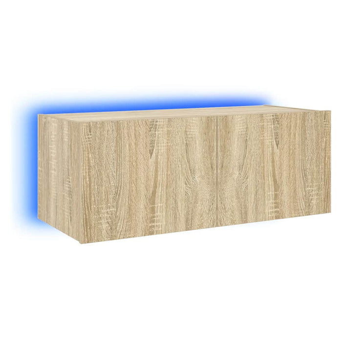 Comodă TV de perete cu lumini LED, stejar sonoma, 80x35x31 cm - WALTI WALTI