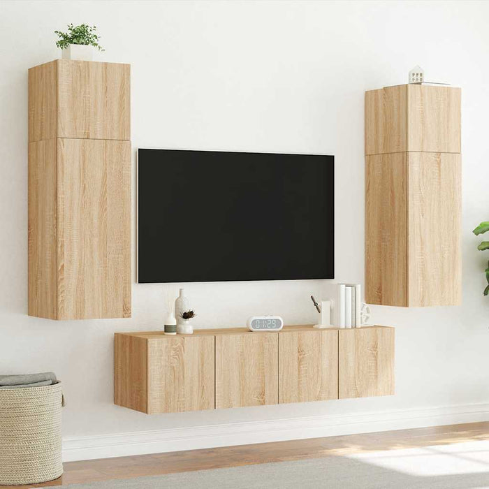 Comodă TV de perete cu lumini LED, stejar sonoma, 80x35x31 cm - WALTI WALTI