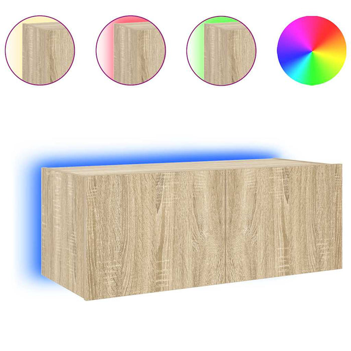 Comodă TV de perete cu lumini LED, stejar sonoma, 80x35x31 cm - WALTI WALTI